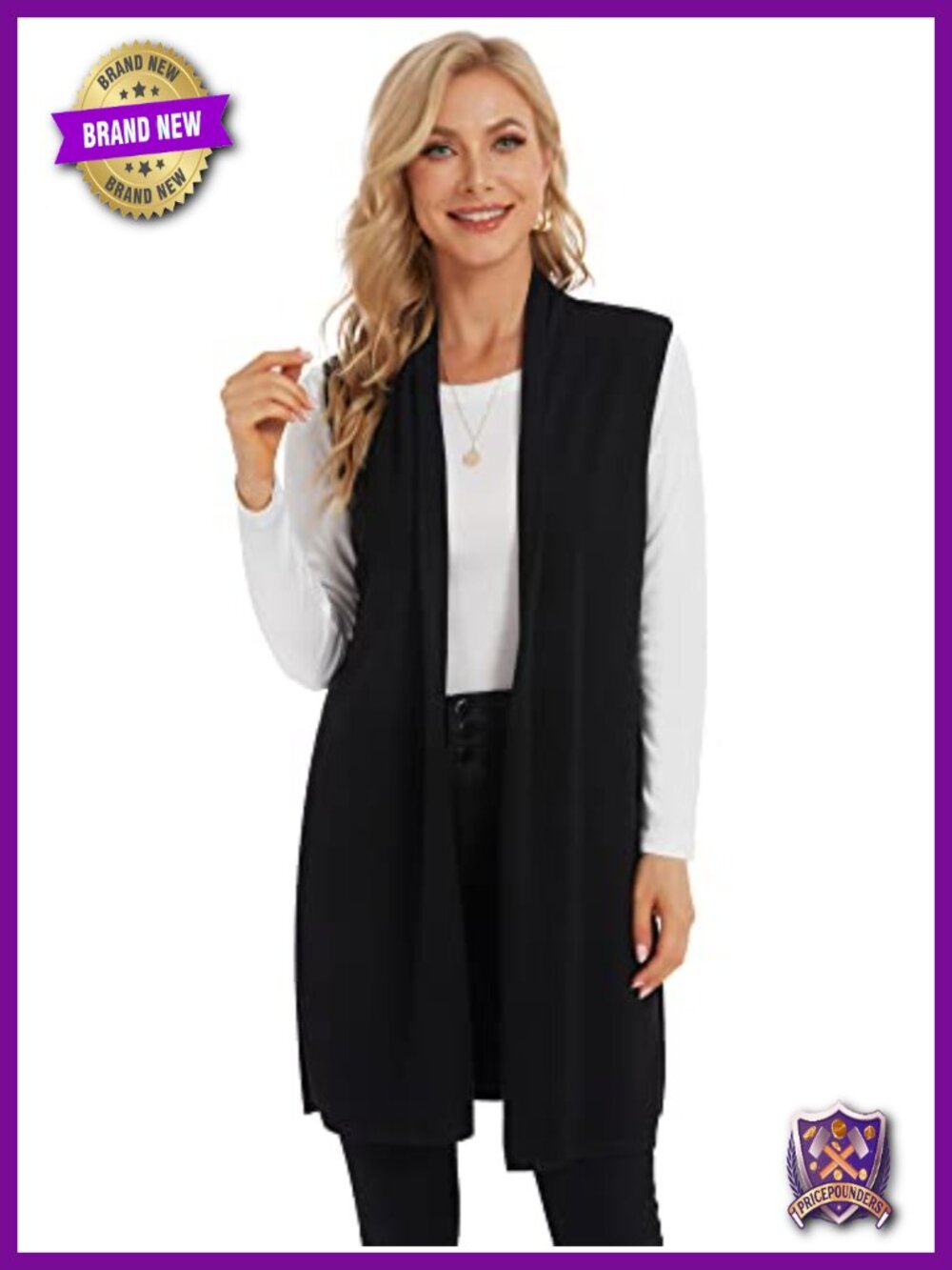 Knit Sleeveless Open Front Duster Cardigan Vest Lightweight Casual Layering